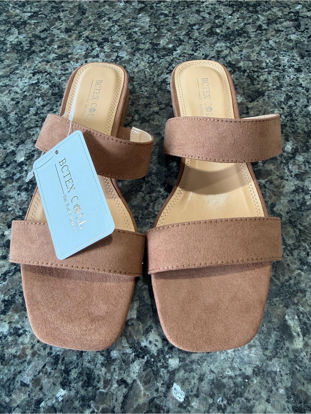 Women’s Tan Double-Strap Suede Slide Sandals